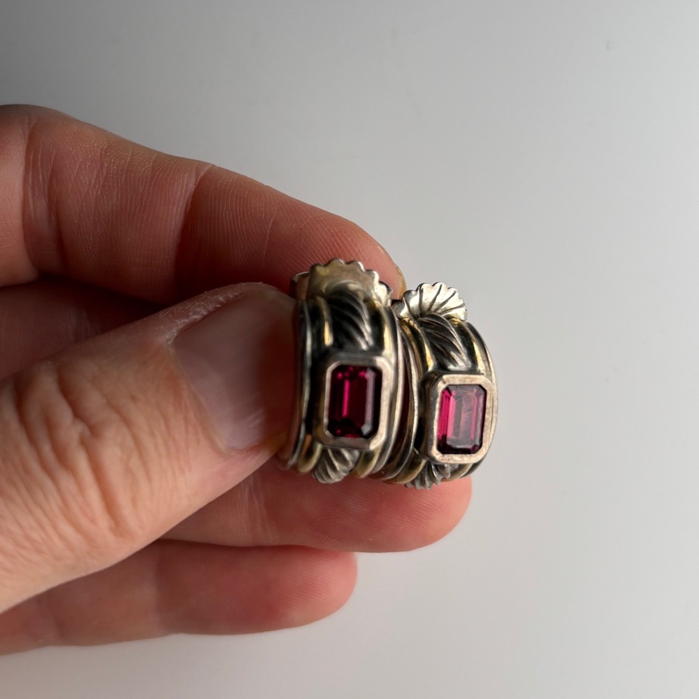 DAVID YURMAN 925 Sterling Silver & 14k Gold Rhodolite Garnet Cable
Hoop Earrings